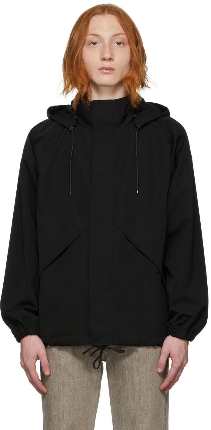 Auralee Wool Max Canvas Hooded Jacket in Black | Stylemi
