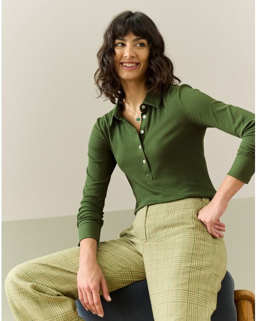 Brora  Khaki Organic Cotton Ribbed Jersey Shirt