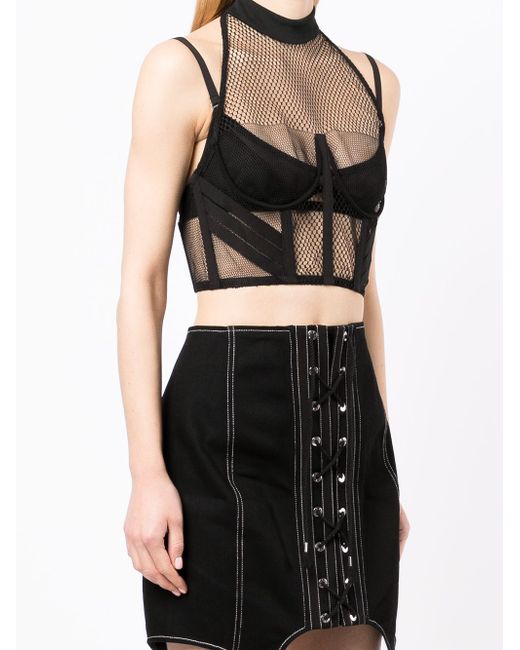 Dion Lee net-lace layered bra top in Black