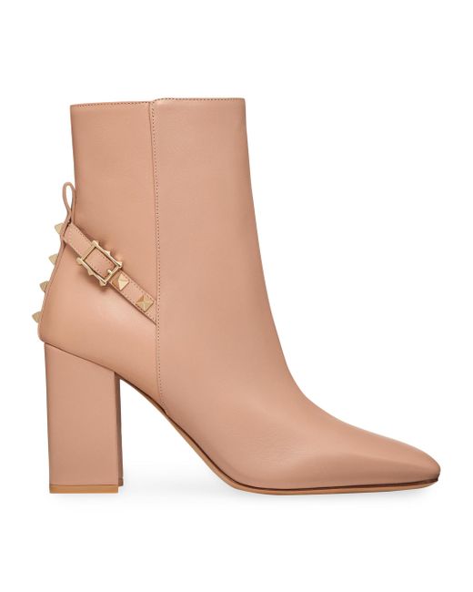 Valentino Garavani Women's Pink Rockstud Block Heel Booties