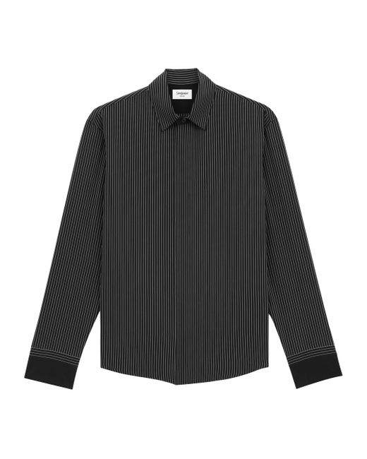 Saint Laurent Cassandre Shirt Striped Silk Da Men Di Colore Nero