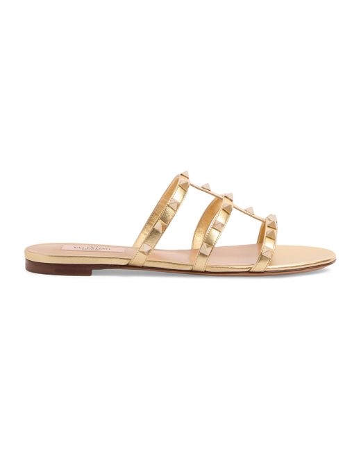 Valentino Garavani Women's  Rockstud Laminated Nappa Slide Sandals