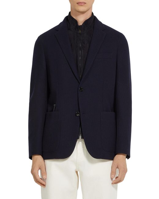 Z Zegna Men's Blue High Performance Jersey Wool And Cotton Jacket