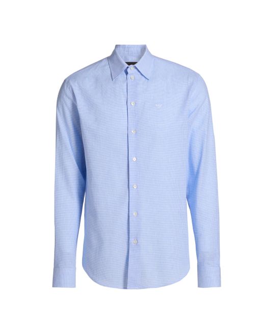 Emporio Armani Cotton Houndstooth Shirt Da Men Di Colore Blu