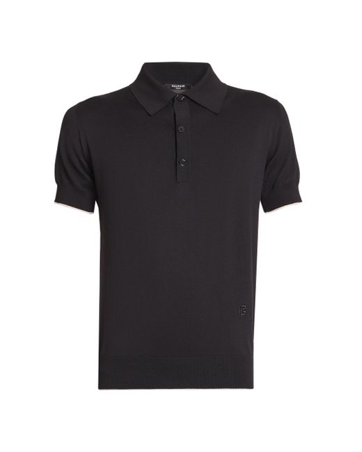 Balmain Men's Black Silk-Blend Knit Polo Shirt