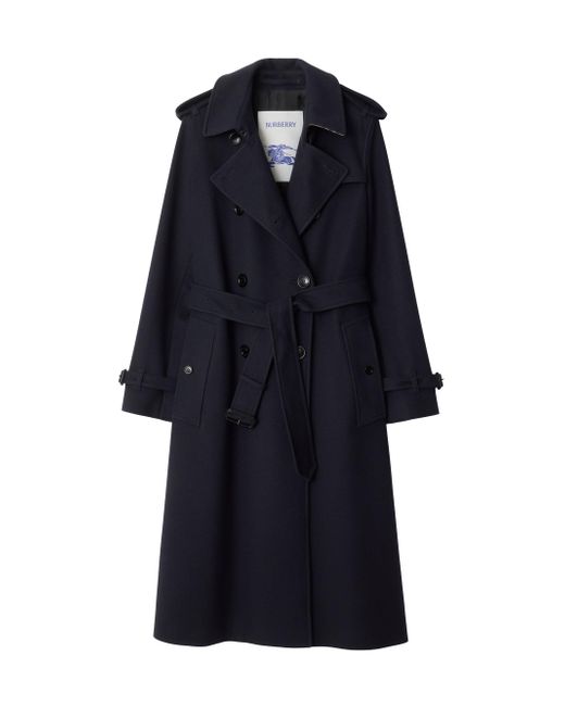 Burberry Kensington Cashmere Long Trench Coat Da Women Di Colore Blu Scuro