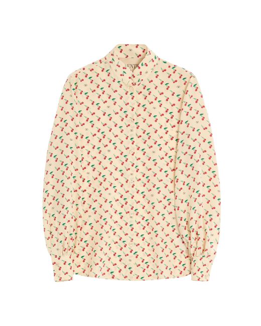 Valentino Garavani Women's Red Crepe De Chine Shirt With Cherryfic Print