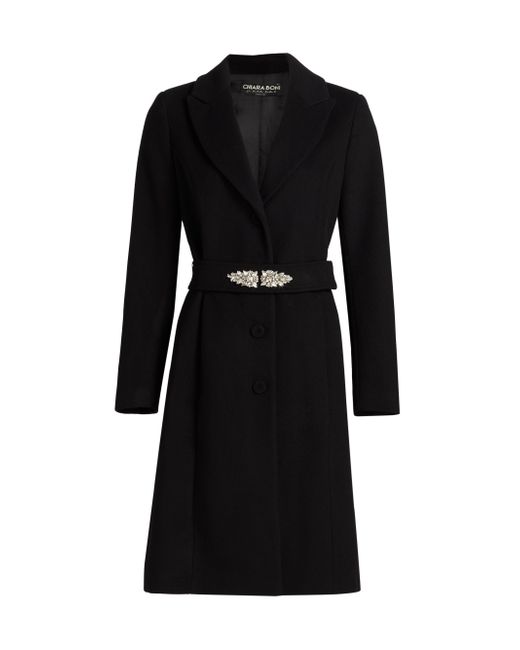 Chiara Boni La Petite Robe Women's Black Raela Embellished Virgin Blend Belted Coat