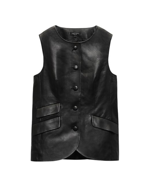 Rag & Bone  Black Womens Slade Crew Leather Vest