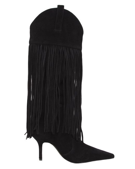 Schutz Women's Black Raffaela Up Boot Fringed Boots