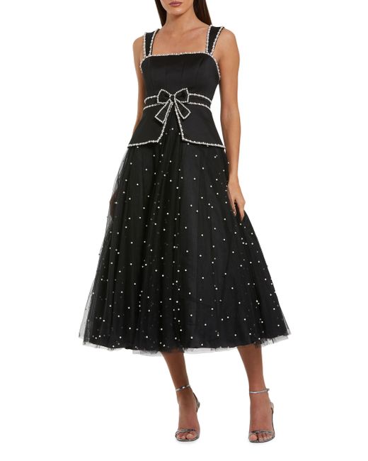 Mac Duggal Imitation Pearl-Embellished Tulle Cocktail Dress Da Women Di Colore Bianco