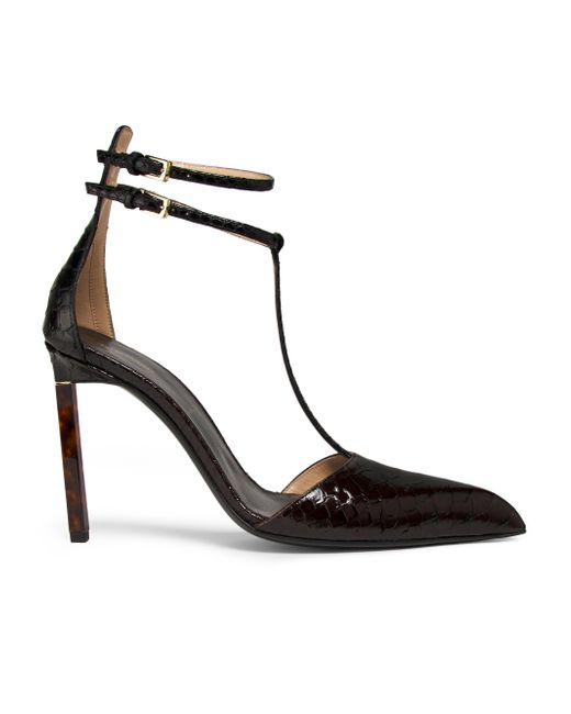 Tom Ford Women's Black 100mm Python-Embossed Strappy Pumps