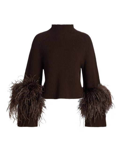Lapointe Women's Brown Wool Feather-Cuff Sweater