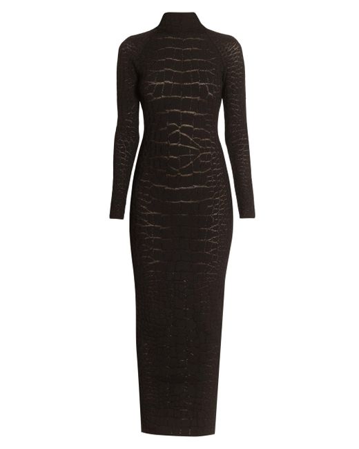 Balmain Croc-Effect Knit Open-Back Maxi Dress Da Women Di Colore Nero
