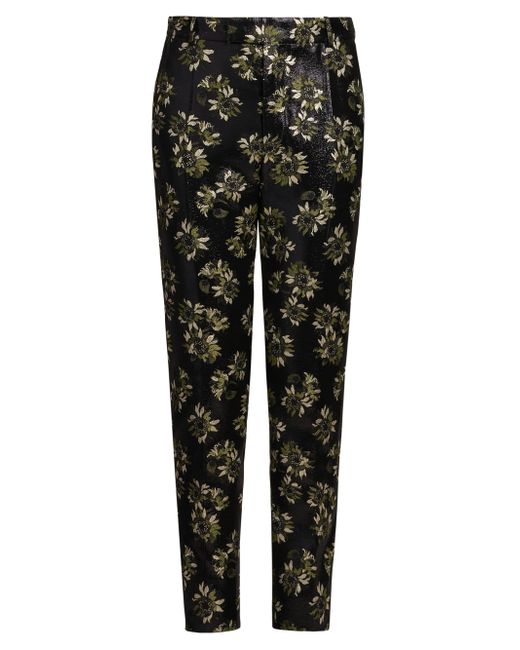 Mcqueen Men's Green Metallic Floral Jacquard Cigarette Pants