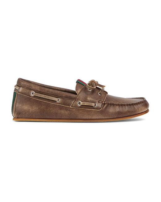 Gucci Men's  Web Distressed Boat Shoes