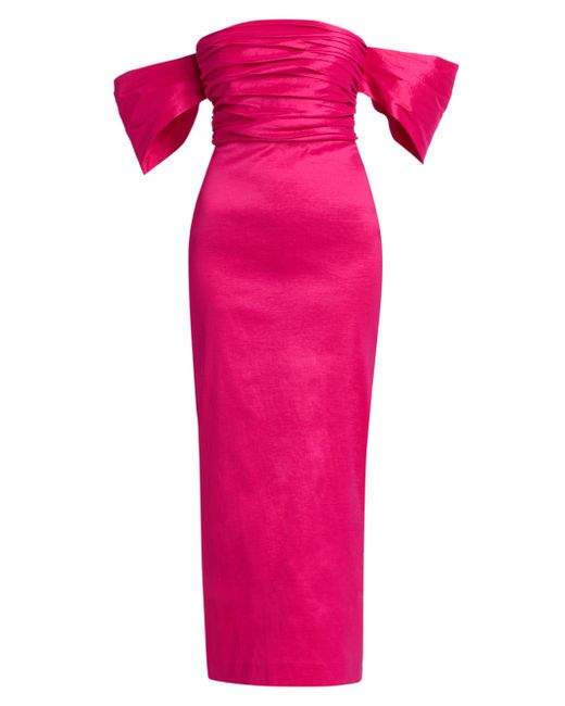 Kika Vargas Women's Pink Adele Taffeta Off-The-Shoulder Midi-Dress