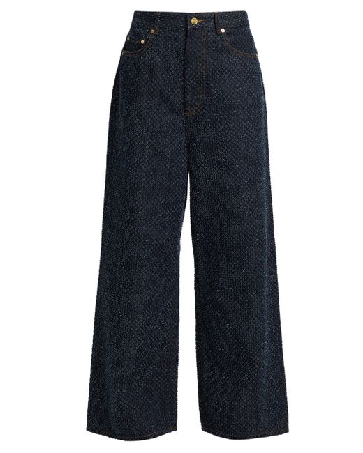 Ganni Women's  Tweed Denim Baggy Jeans