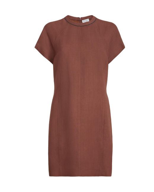 Brunello Cucinelli Women's Orange Viscose And Linen Fluid Twill T-Shirt Dress