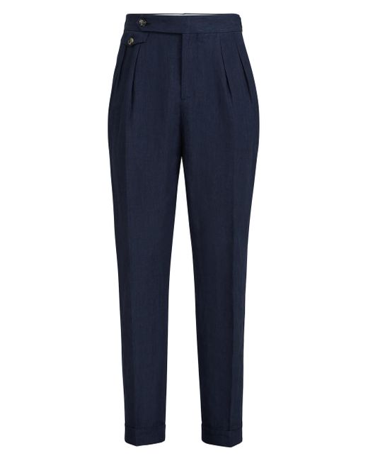 Brunello Cucinelli Men's Blue Lightweight Délavé Trousers With Reversed Double Pleats