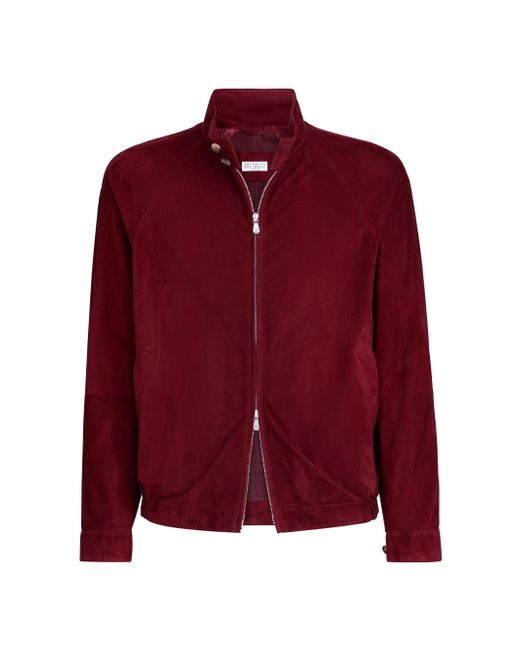 Brunello Cucinelli Men's Red Unlined Jacket With Stand Collar