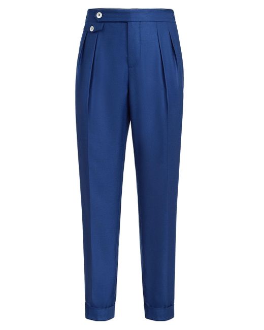 Brunello Cucinelli Men's Blue Cashmere And Silk Diagonal Trousers With Double Pleats