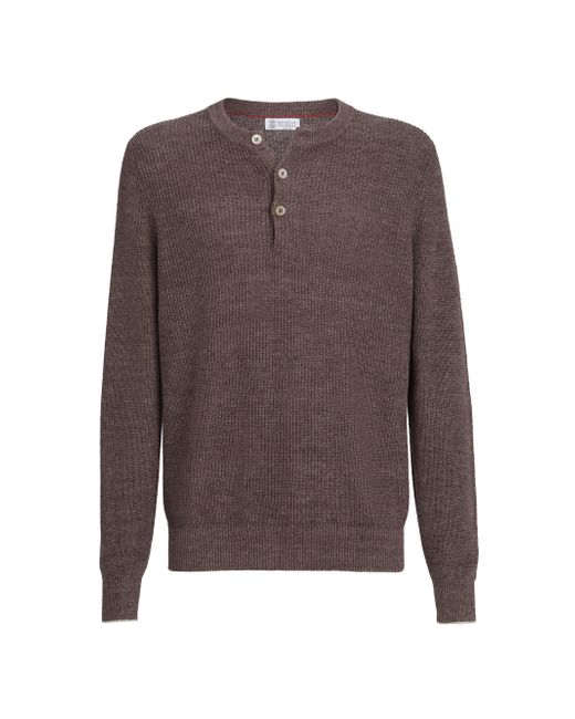 Brunello Cucinelli Cotton And Half English Rib Knit Sweater With Henley Collar Da Men