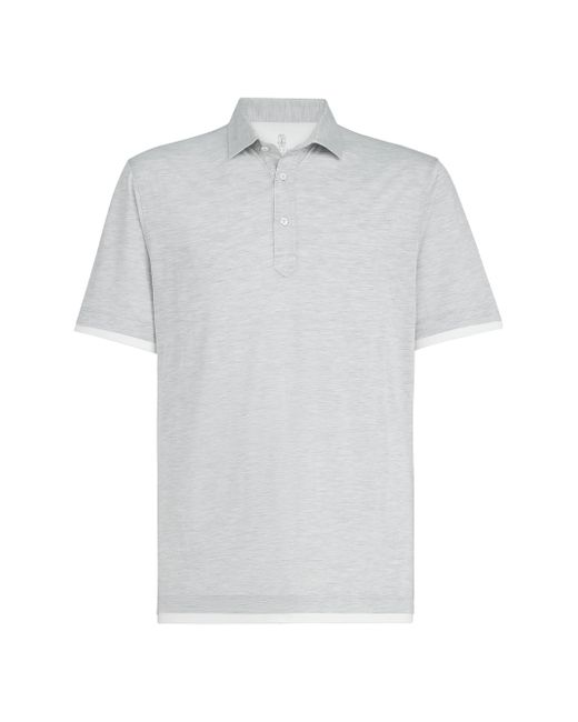 Brunello Cucinelli Silk And Cotton Jersey Shirt Style Collar Polo With Faux Layering Da Men Di Colore Grigio