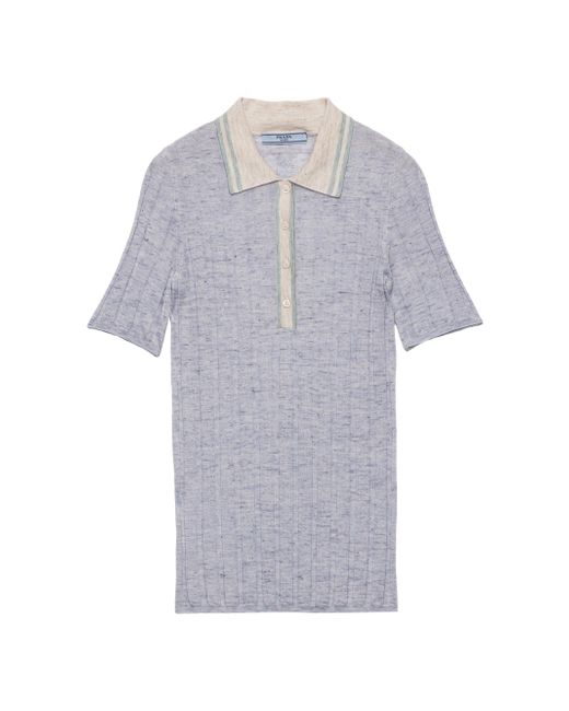 Prada Women's Blue Cashmere Silk And Linen Polo Sweater