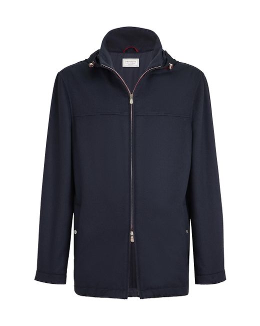 Brunello Cucinelli Men's Blue Lightweight Flannel Biker Jacket