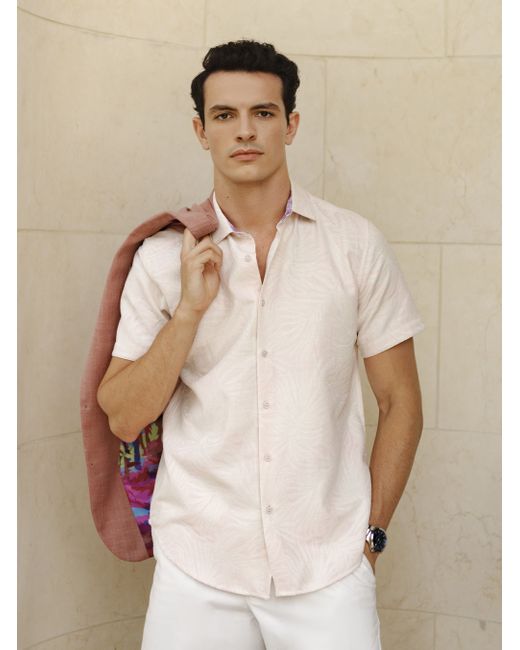 Robert Graham Royal Palms Short Sleeve Button Down Shirt Da Uomo Di Colore Rosa