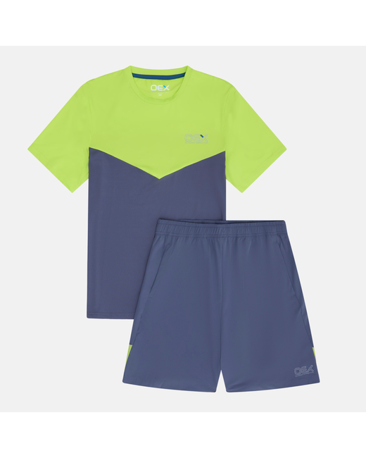 Oex Flynn T-Shirt Shorts Set Acid Lime/Charcoal- Da Men Di Colore Grigio