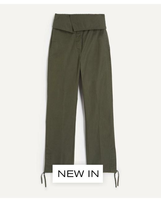 Dries Van Noten  Khaki Womens Fold-Over Twill Trousers Green New
