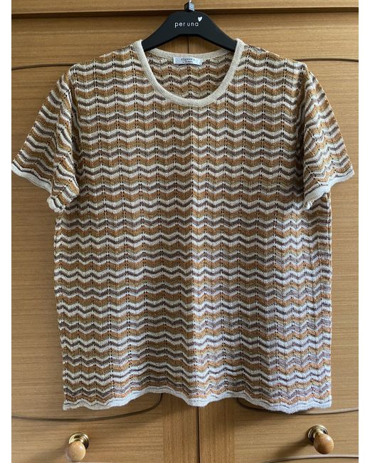 Berkertex Gold/Bronze Chevron Print Short Sleeve Knit Top 18-20  Di Colore Beige