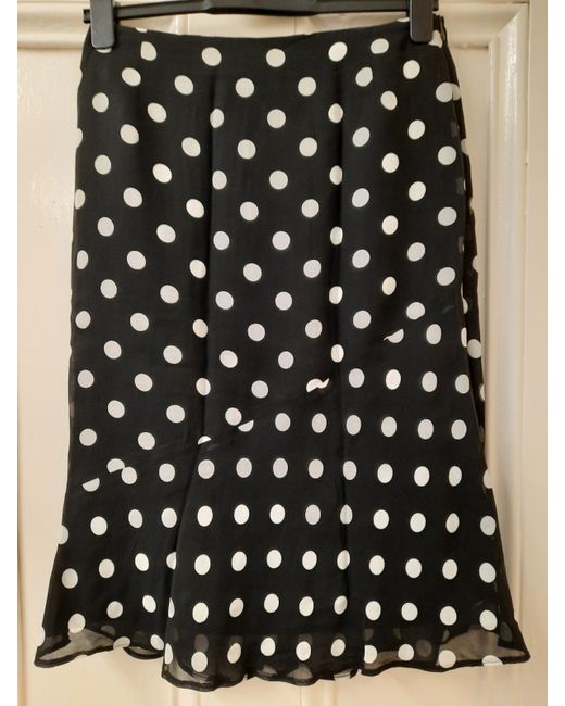 Betty Barclay  White Black Polka Dot Skirt. Diagonal Frill Zip Lined. Gb 12