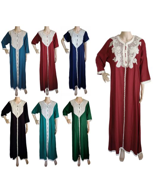 Nature Beautiful Casual Full Length Embroidered Moroccan Kaftan Women Cotton Maxi Dress