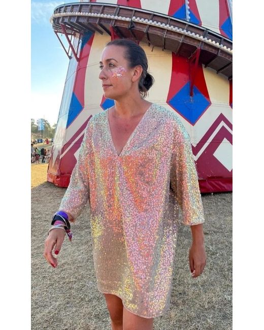 H&M Sequin Irredecessant Sparkly Mini Dress L 14 Bnwt Da Women Di Colore Rosa