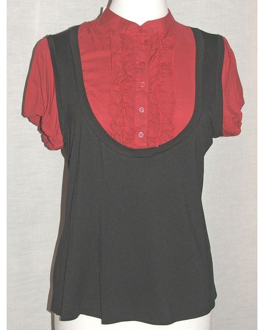 Marina Kaneva  Red 2 1 Black Long Double Ruffle Top Uk 12