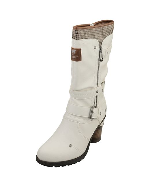 Mustang Women's White Side Zip Heel Knee High Boots