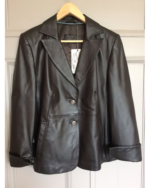 Betty Barclay  Brown Womens Butter Soft Dark Leather Jacket Uk 16 Bnwt Rrp249
