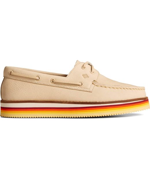 Sperry Women's White Leather Authentic Original Stacked Boat Shoes Ivory