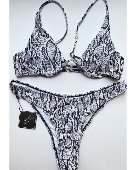 Zaful  White Snake Print Underwired Padded Bikini 12 L Swimwear Set Bnwt