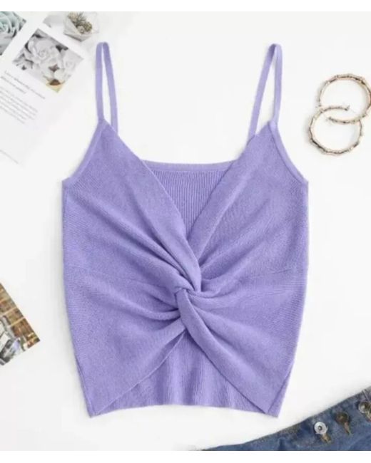 Zaful  Purple Twist Front Knit Tank Top Crop Vest Women Light S