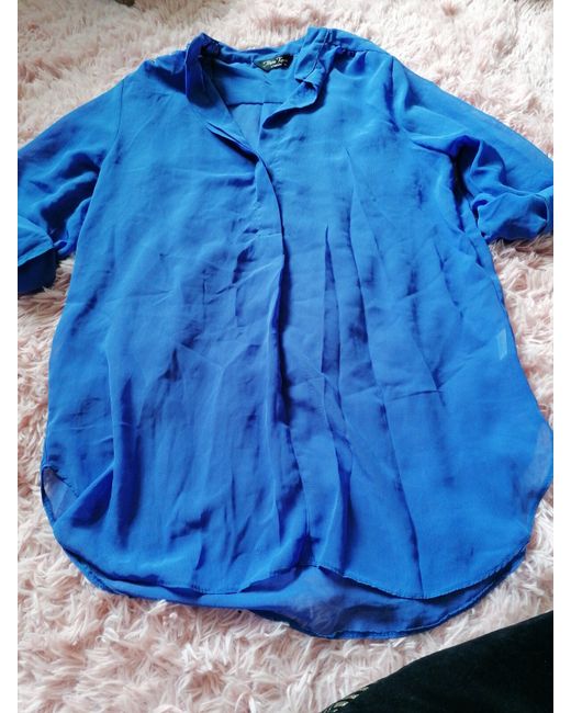 Marina Kaneva  Blue Summer Lightweight Cuff Sleeve Blouse 10