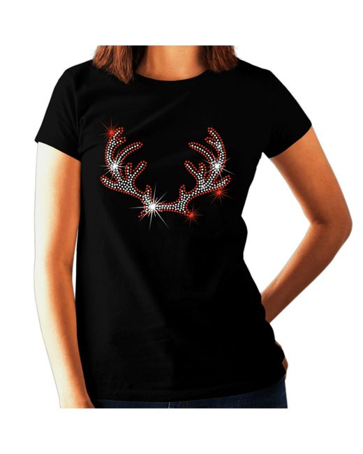 Crystal   Christmas Antlers Womens T Shirt Rhinestone Xmas Design All Sizes
