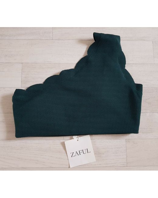 Zaful  Green Medium Crop Top Scallop Hem One Shoulder Bottle Holiday Summer