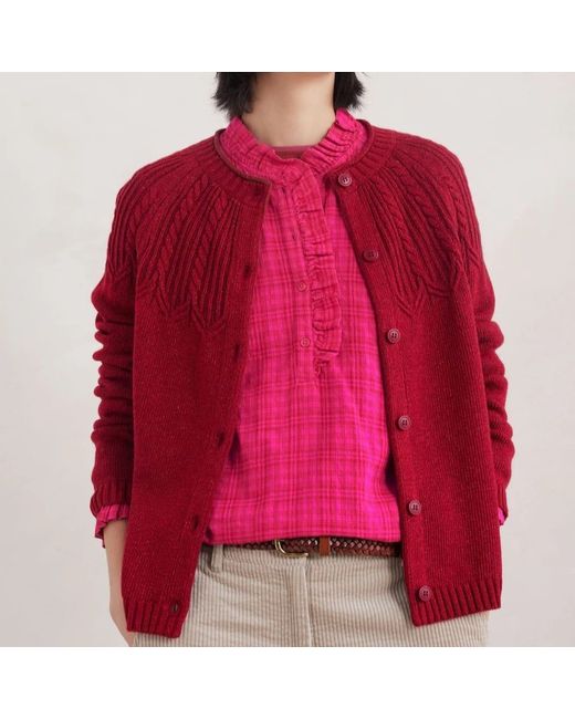 Seasalt Bn Cornwall Sand Song Cardigan Wool Mix Uk 24 Fair Isle Jam Da Women Di Colore Rosso