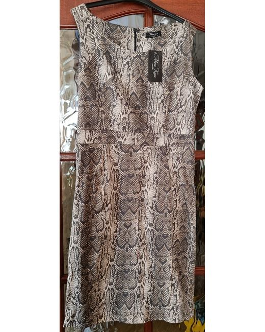 Marina Kaneva  Beige New Tags Ladies Womens Stretch Snake Print Cream Brown Dress 14