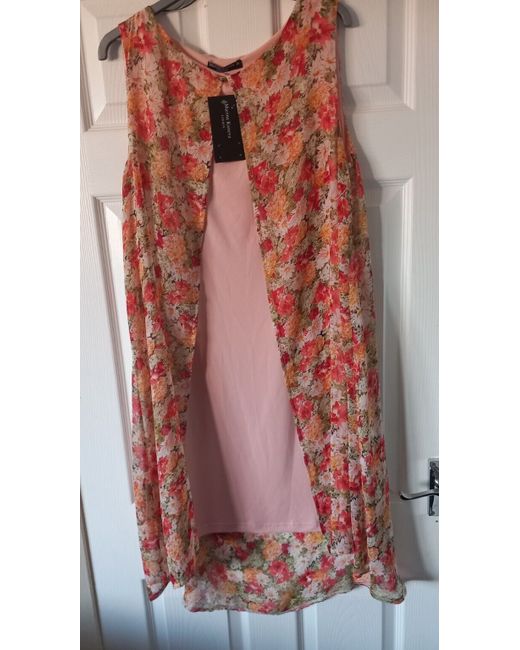 Marina Kaneva  Multicolor London Pink Multi Floral Sleeveless Dip Hem Top 16 Bnwt