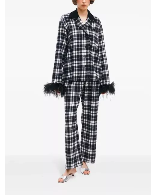 Sleeper Rumba Flannel Cotton Plaid Pyjama Set Feather Trim Small Bnwt Rare Da Women Di Colore Nero
